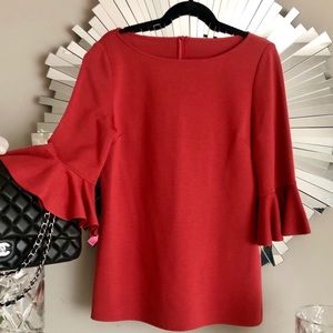 ST. JOHN THREE QUARTER RUFFLE SLEEVE TOP